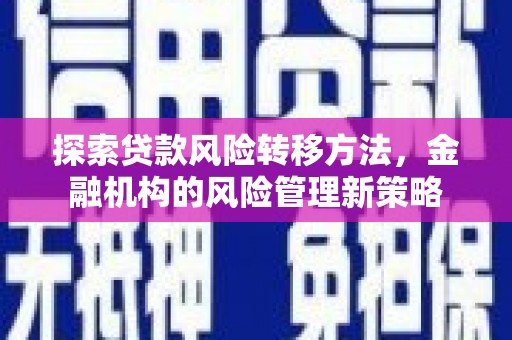 沧源探索贷款风险转移方法，金融机构的风险管理新策略