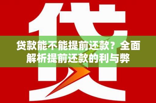 沧源贷款能不能提前还款？全面解析提前还款的利与弊