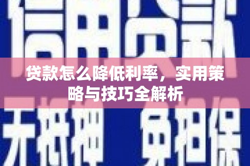 沧源贷款怎么降低利率，实用策略与技巧全解析