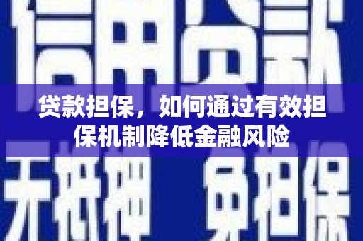 沧源贷款担保，如何通过有效担保机制降低金融风险